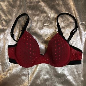 DKNY | Sheer Red + Black Lace w Underwire Bra Lined Unpadded Polka Dot